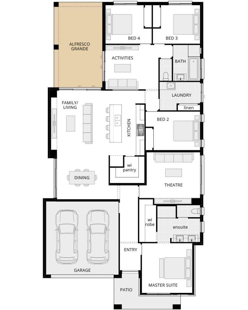 single storey home design havana encore option floorplan alfresco grande lhs