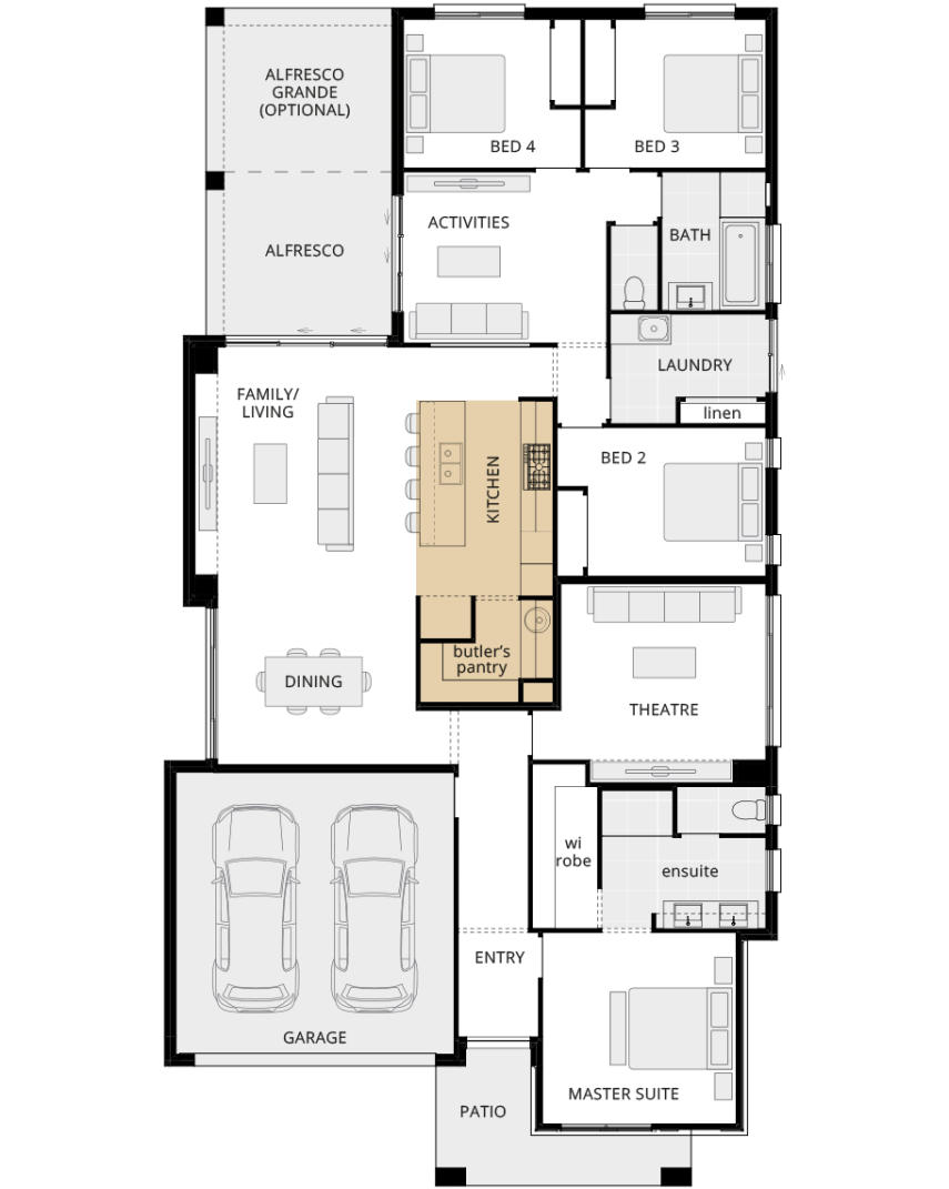 single storey home design havana encore option floorplan alternate kitchen a lhs