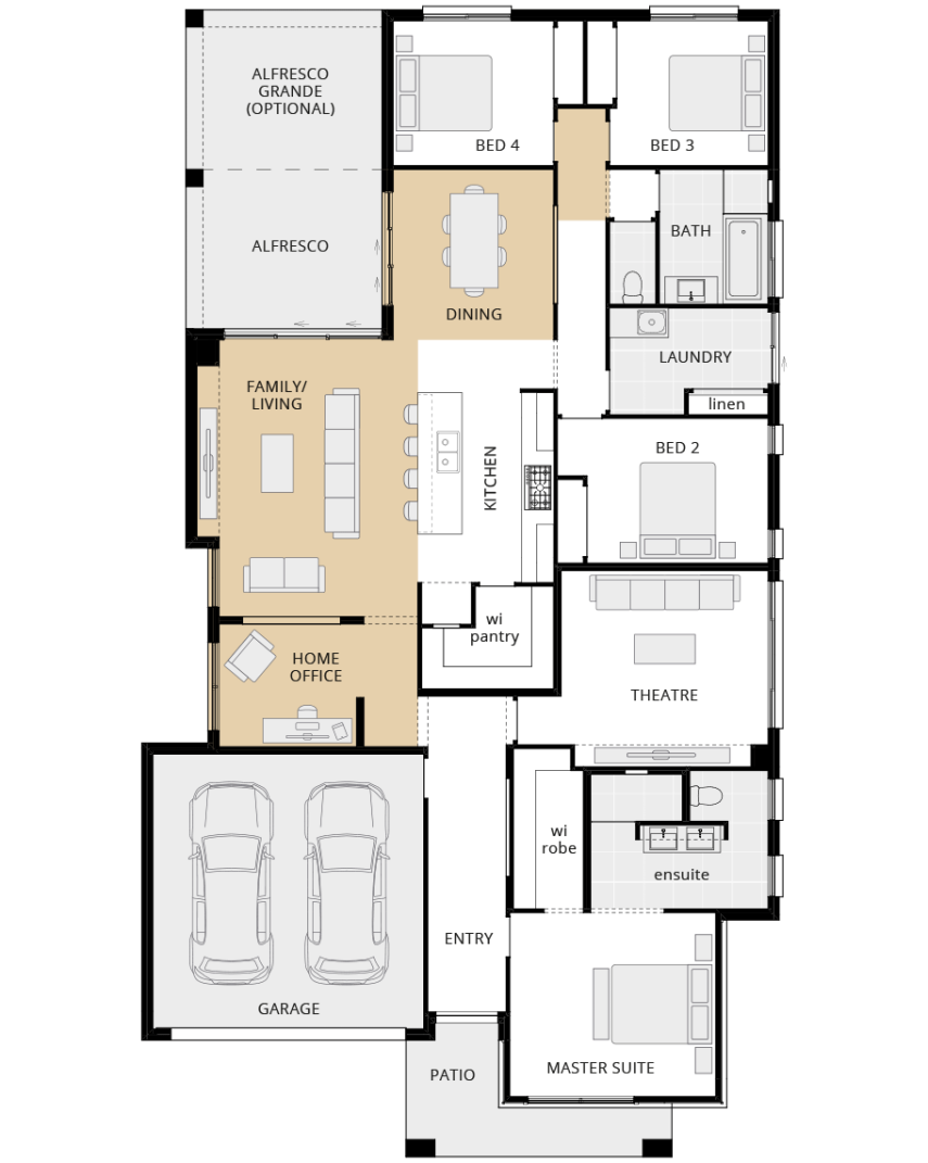 single storey home design havana executive option floorplan relocated dining and home office layout lhs