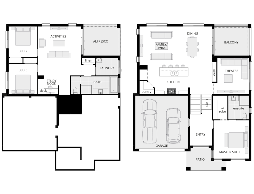 tri-level home design horizon 3 bedroom floorplan lhs