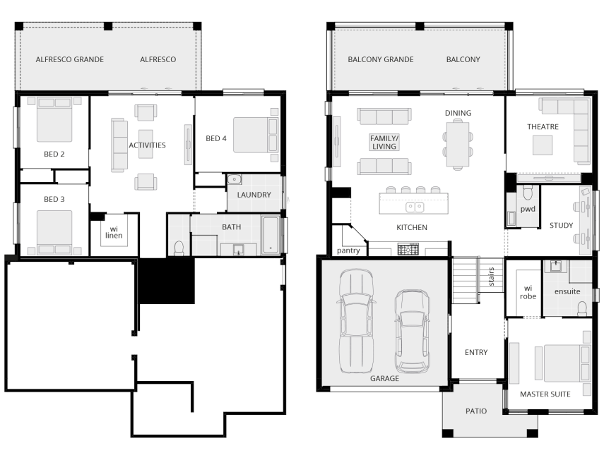Horizon - 4 bedroom tri-level floorplan lhs