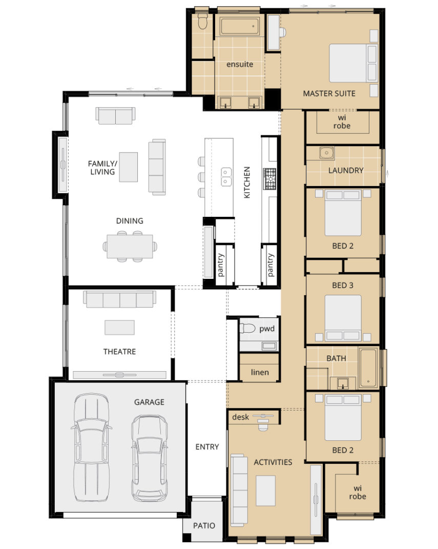 one storey home design retreat grande upgrade floorplan option mirrored master suite rhs