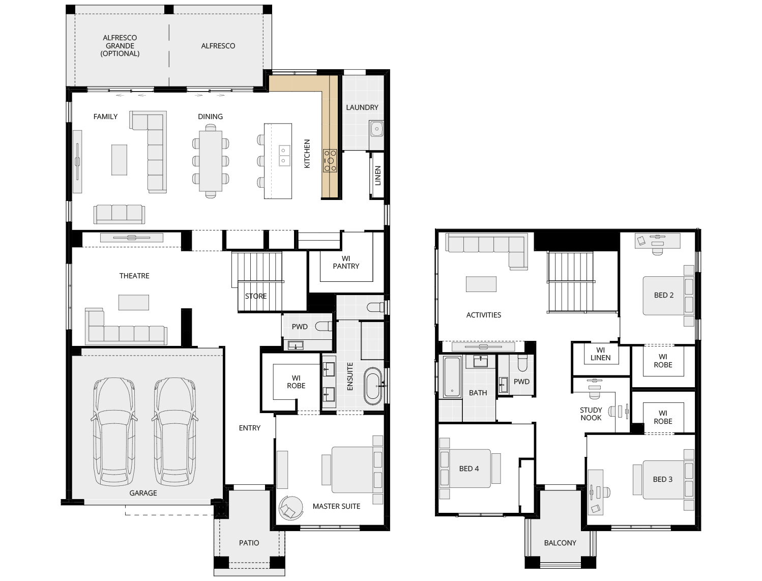 two storey home design cranbourne executive alternate kitchen A layout floorplan rhs