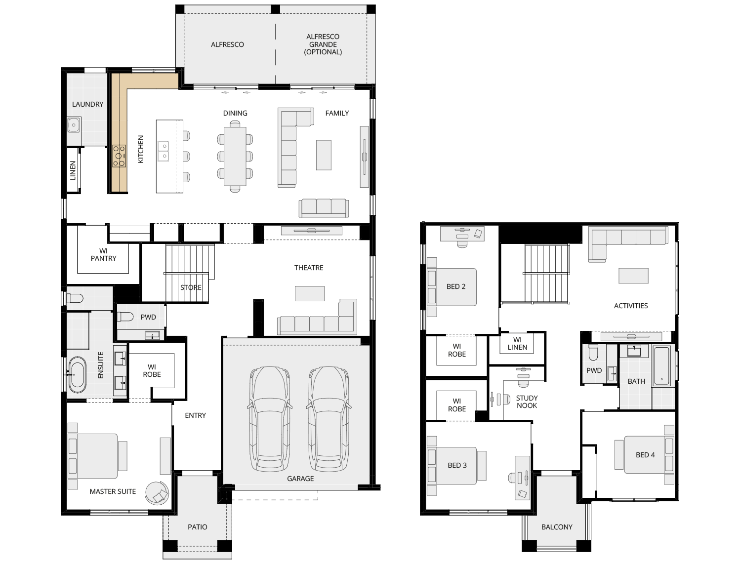 two storey home design cranbourne executive alternate kitchen A layout floorplan rhs