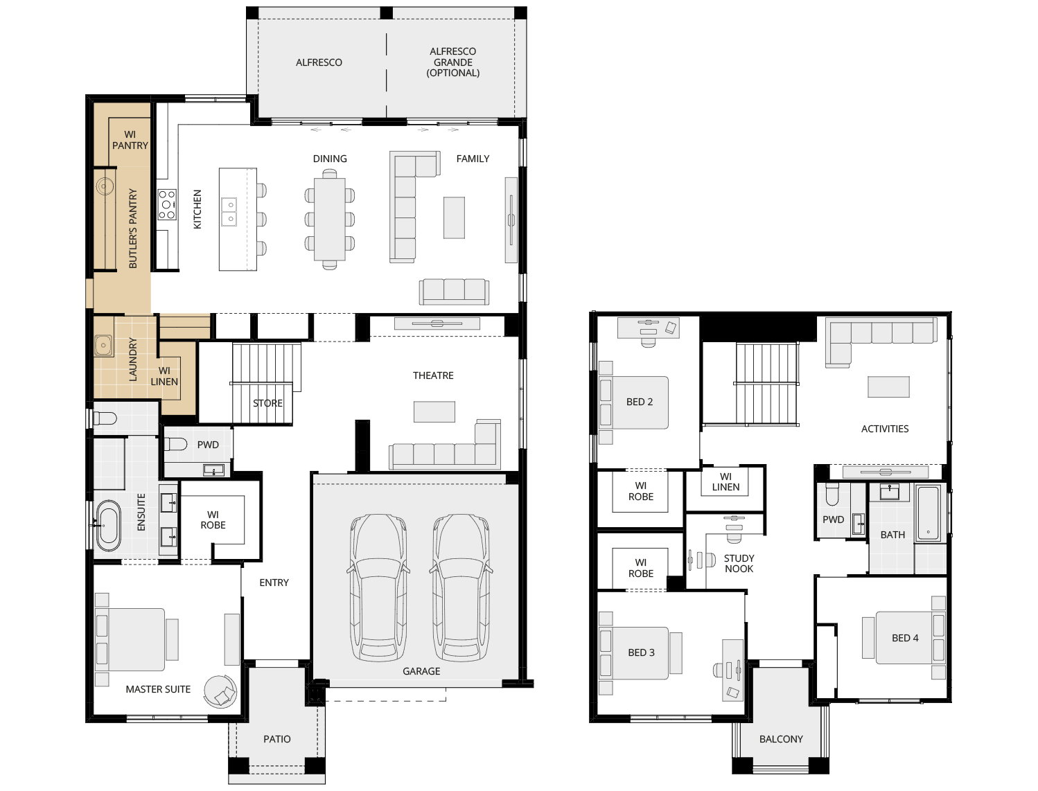 two storey home design cranbourne executive butlers pantry incl laundry floorplan lhs