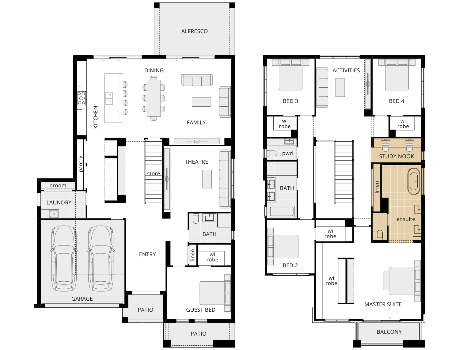 two storey floorplan grandeur 42 option alternate ensuite wet room rhs