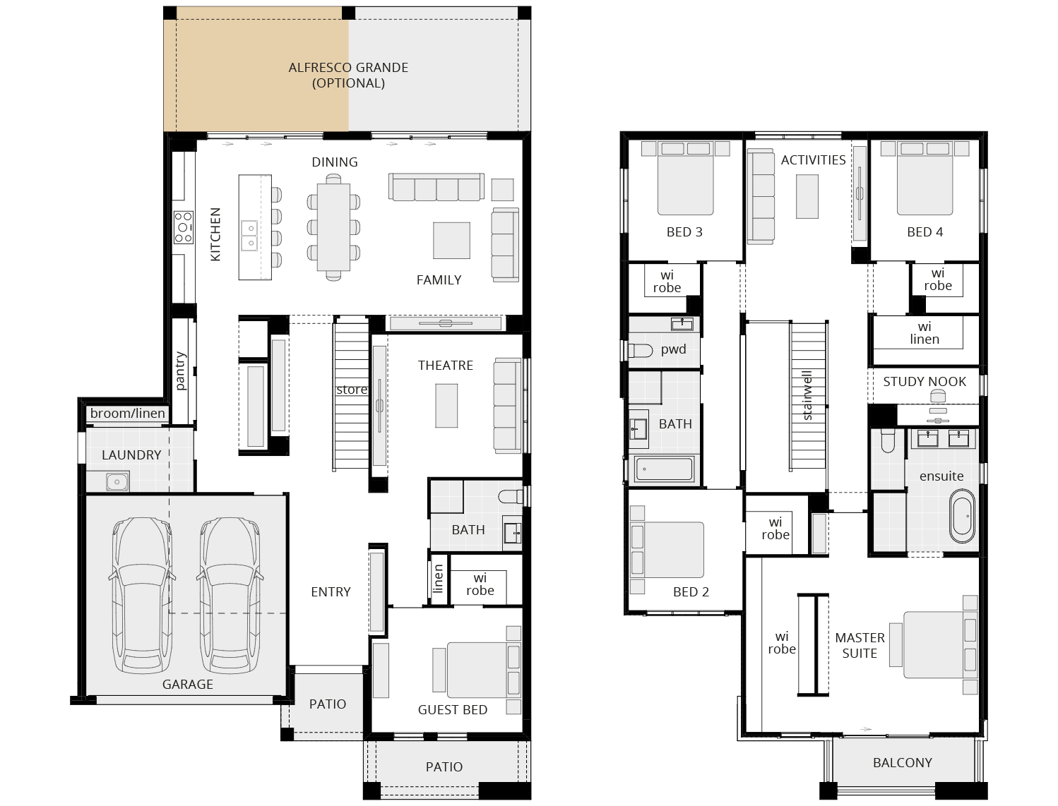 grandeur 39 two storey floorplan option alfresco grande rhs