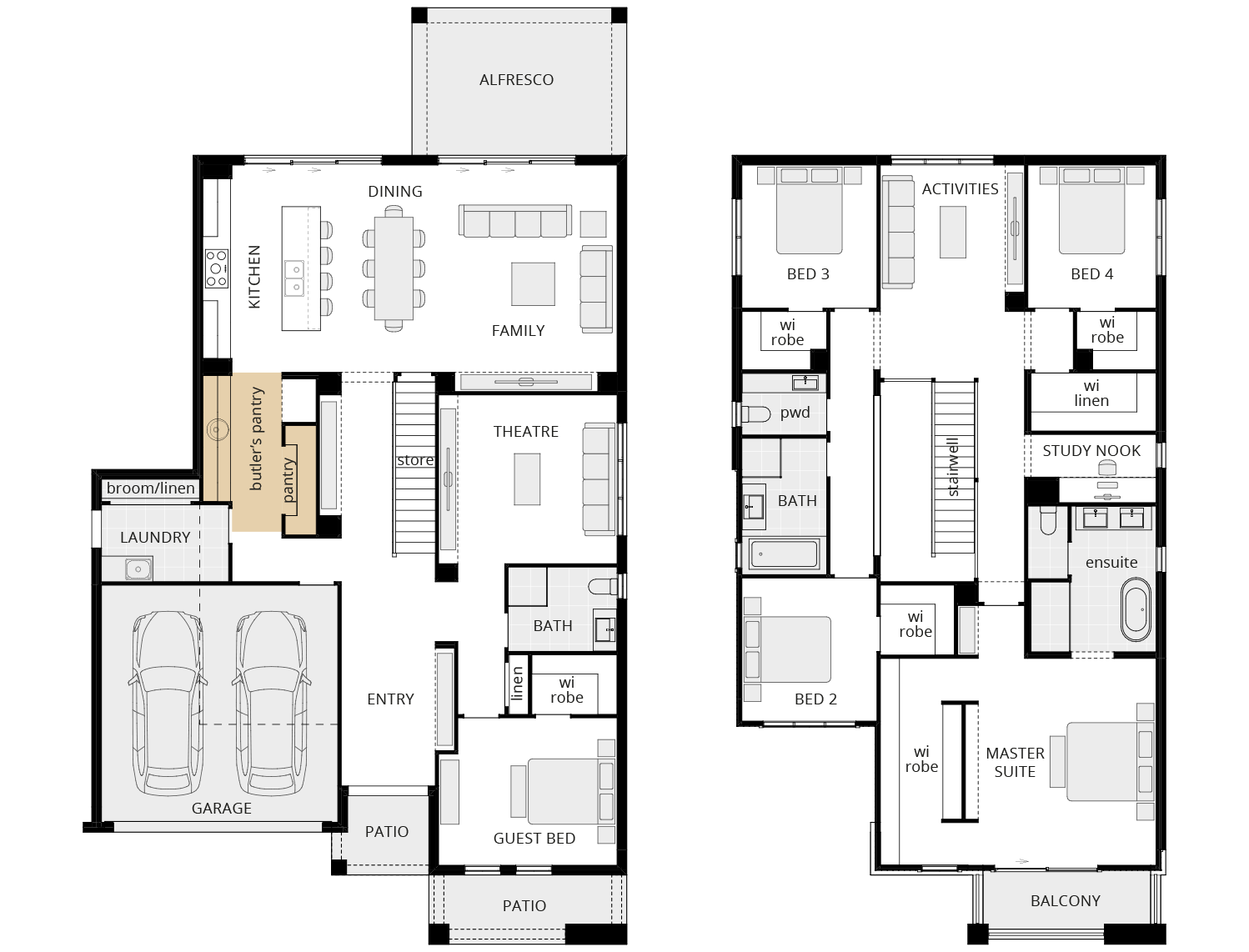 two storey floorplan grandeur 39 option butler's pantry rhs