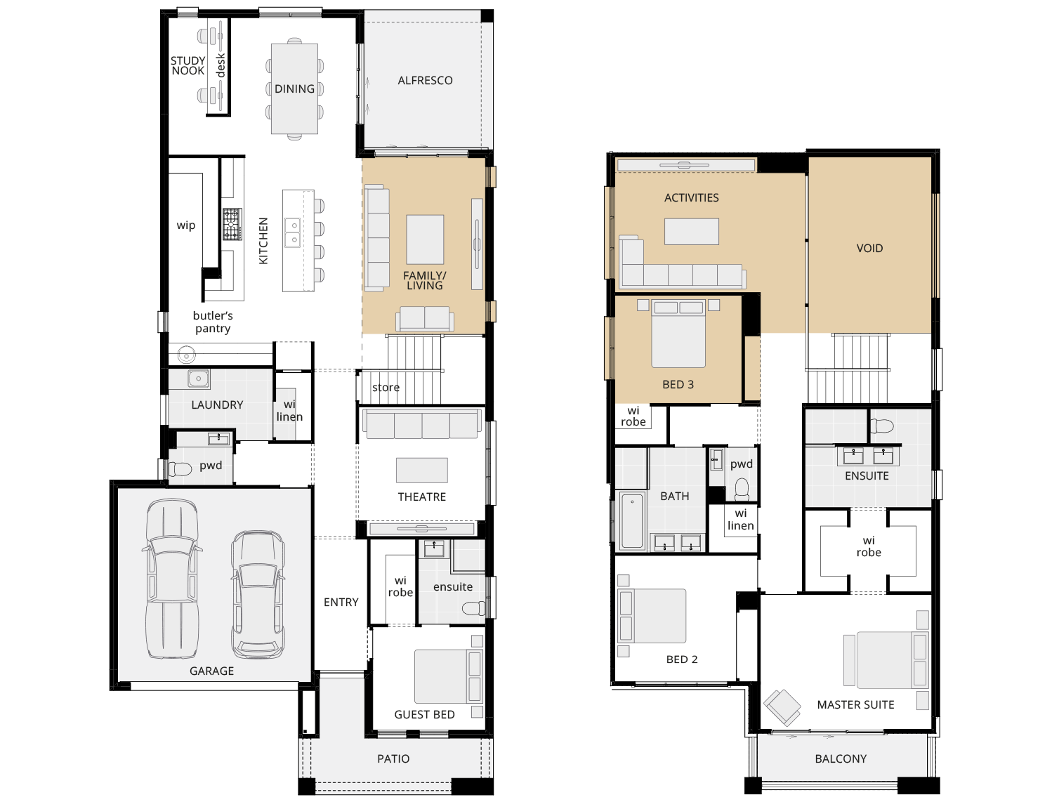 two storey house design manhattan 38 upgrade option three bedroom with void rhs