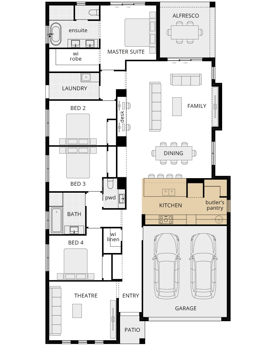 single storey home design wyndham option floorplan alternate kitchen b rhs