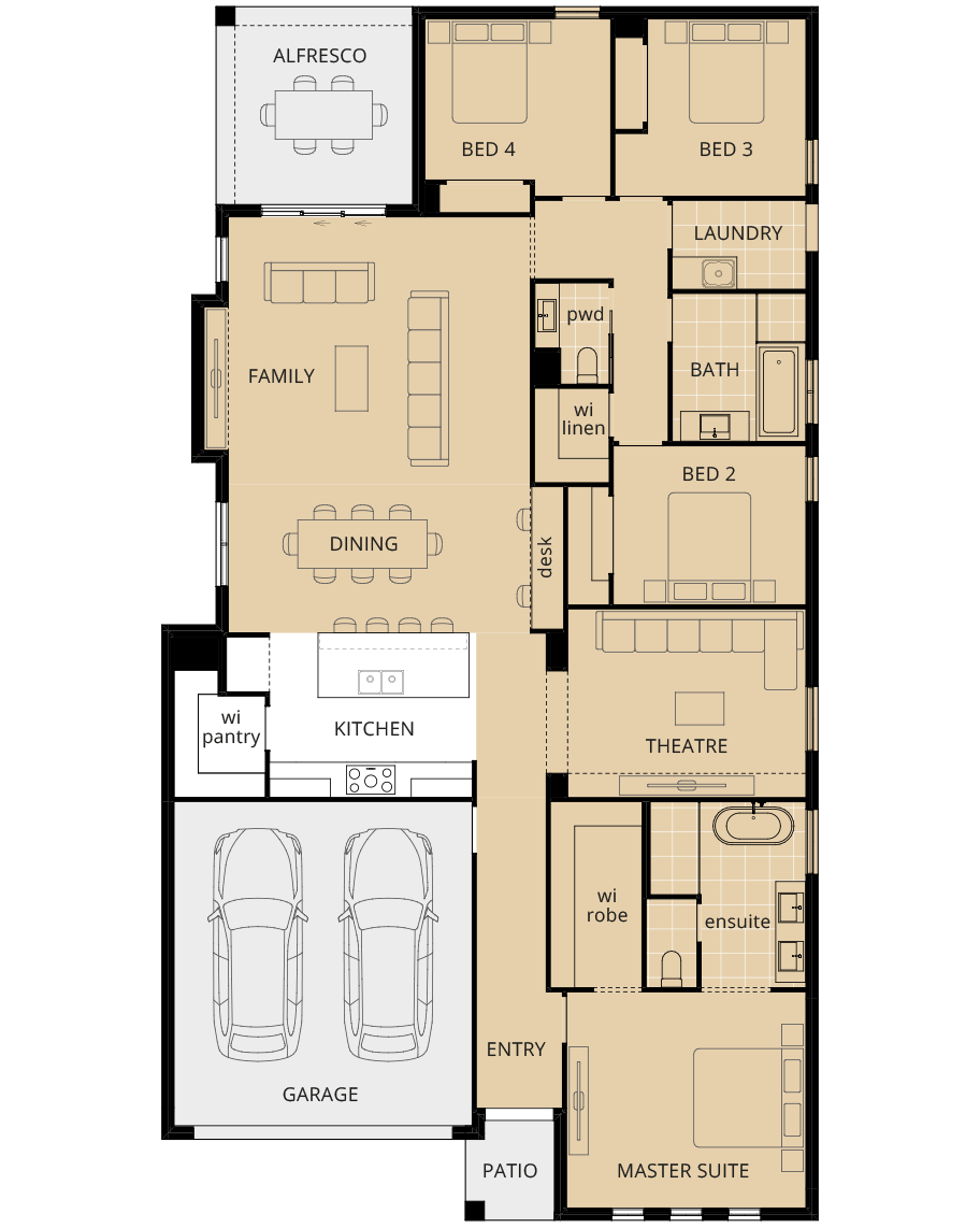 single storey home design wyndham option floorplan mirrored master suite rhs