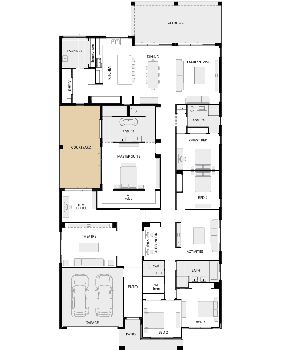 single storey home design anchorage manor option floorplan courtyard rhs