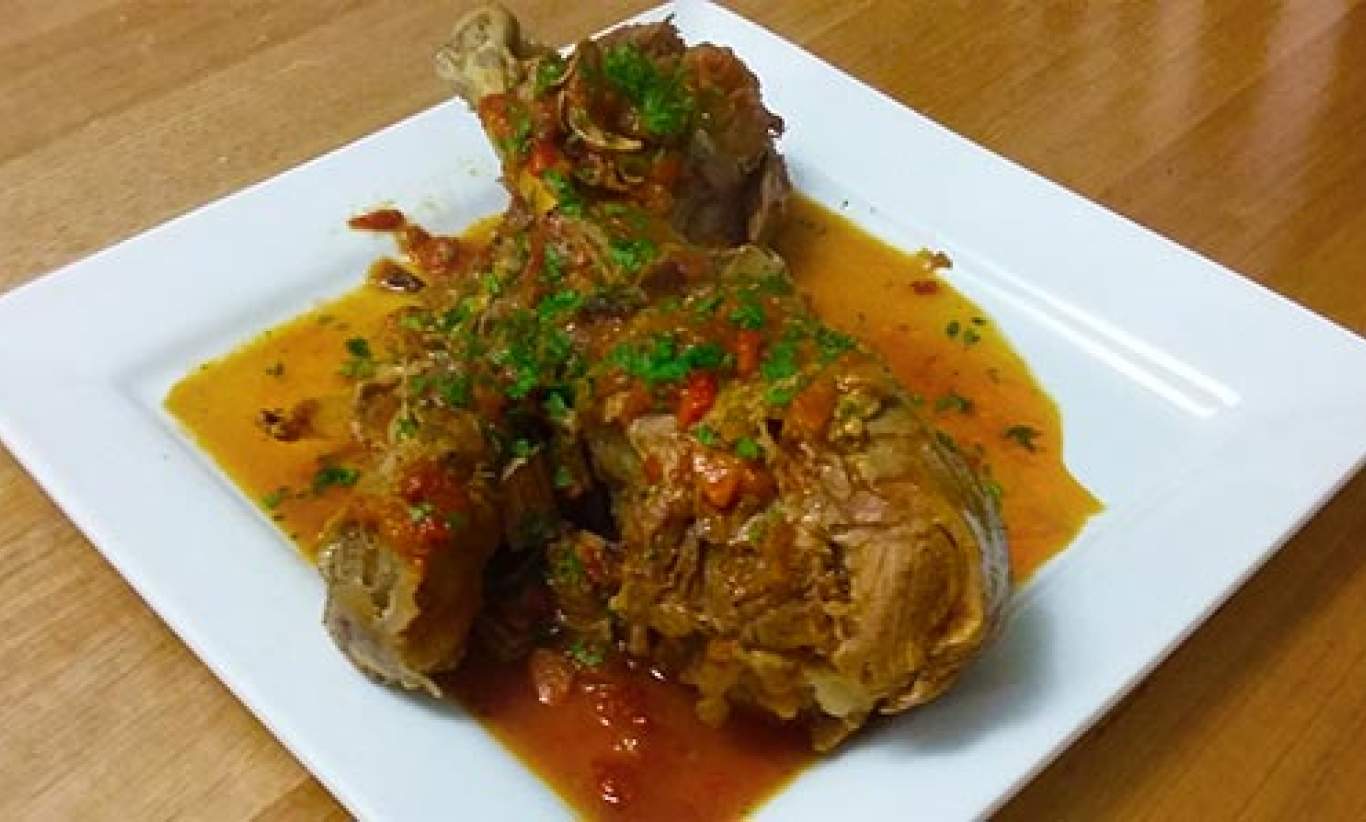 Slow cooked turkey legs in rich tomato sauce