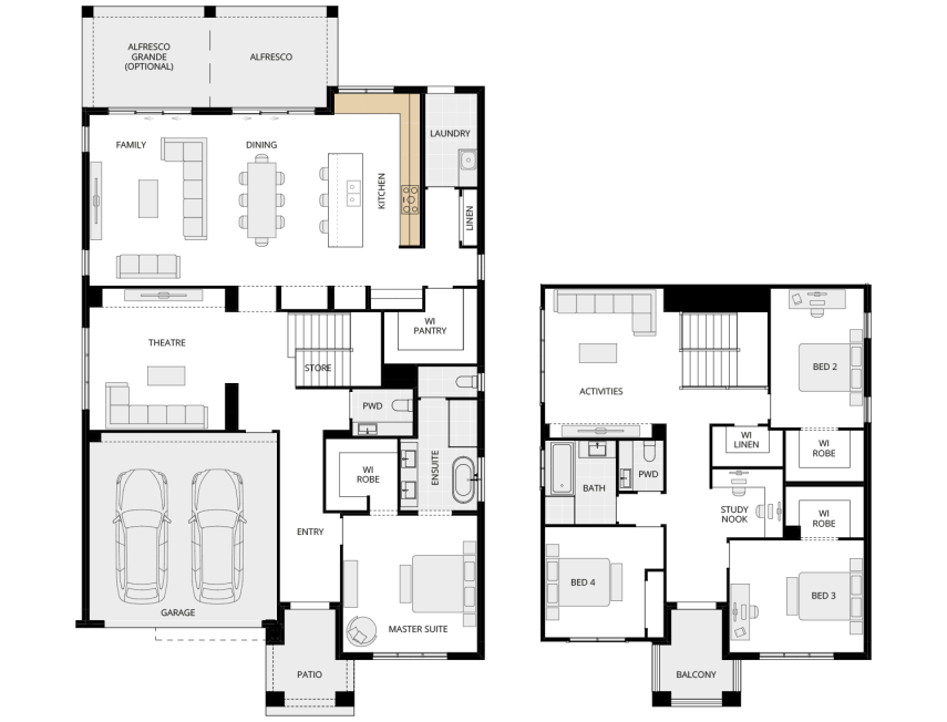 two storey home design cranbourne executive alternate kitchen A layout floorplan lhs