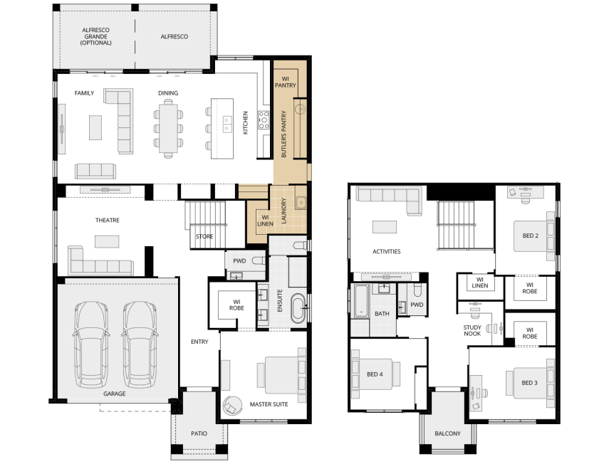 two storey home design cranbourne executive butlers pantry incl laundry floorplan lhs