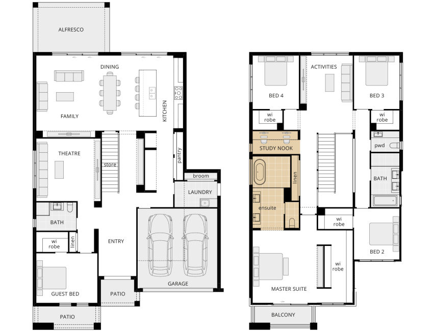 two storey floorplan grandeur 42 option alternate ensuite wet room rhs