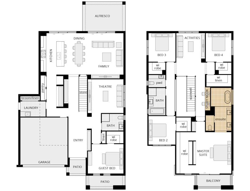 double storey home design floorplan grandeur 39 option alternate ensuite with wet room lhs