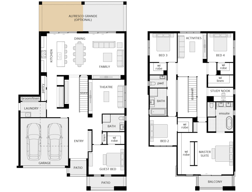 grandeur 39 two storey floorplan option alfresco grande lhs