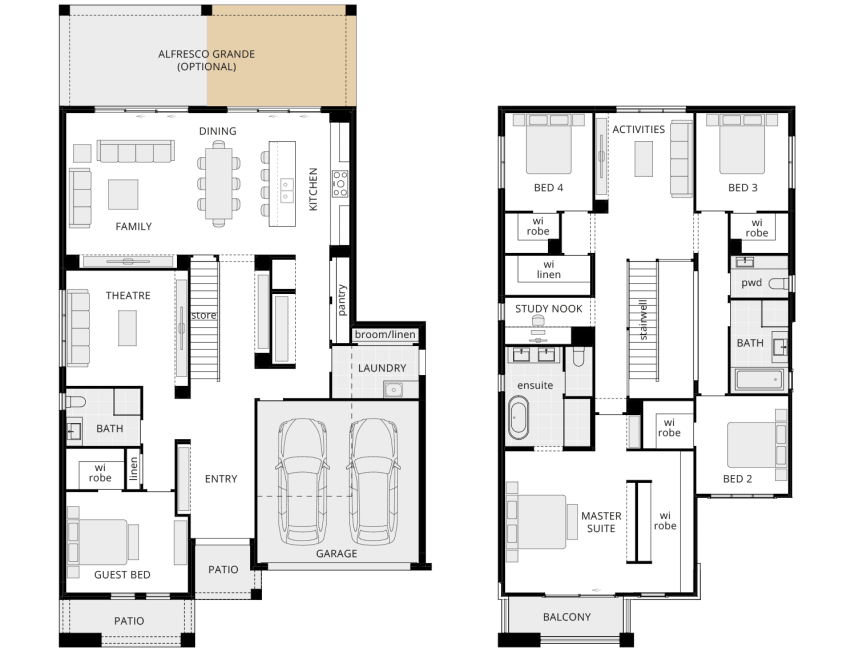 grandeur 39 two storey floorplan option alfresco grande rhs