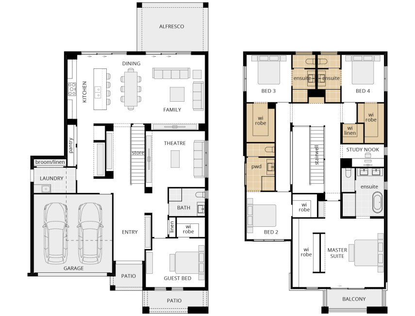 double storey home design grandeur 39 option floorplan ensuites and wir to bedrooms lhs