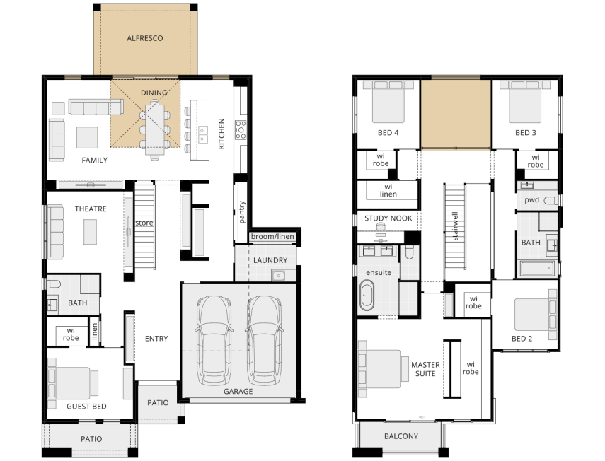 two storey home design grandeur 39 floorplan void over dining rhs