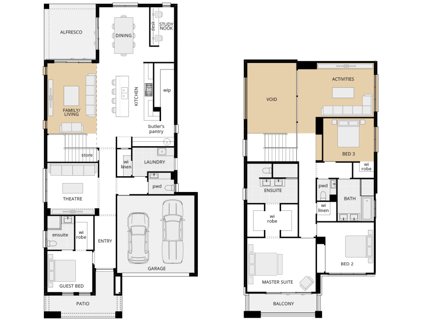 two storey house design manhattan 38 upgrade option three bedroom with void rhs