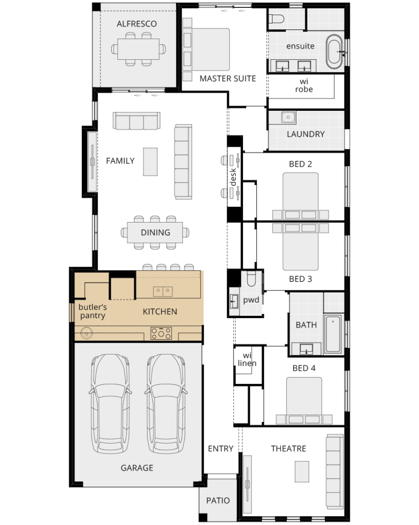 single storey home design wyndham option floorplan alternate kitchen a lhs