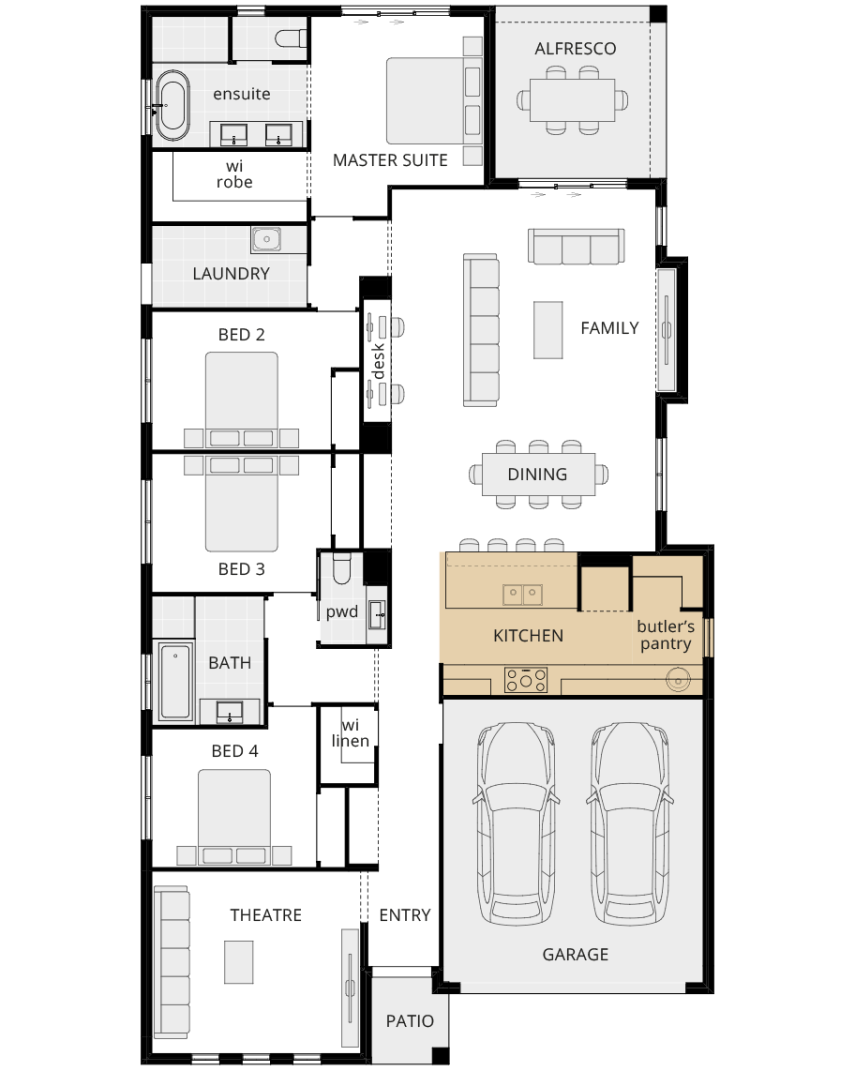 single storey home design wyndham option floorplan alternate kitchen a rhs