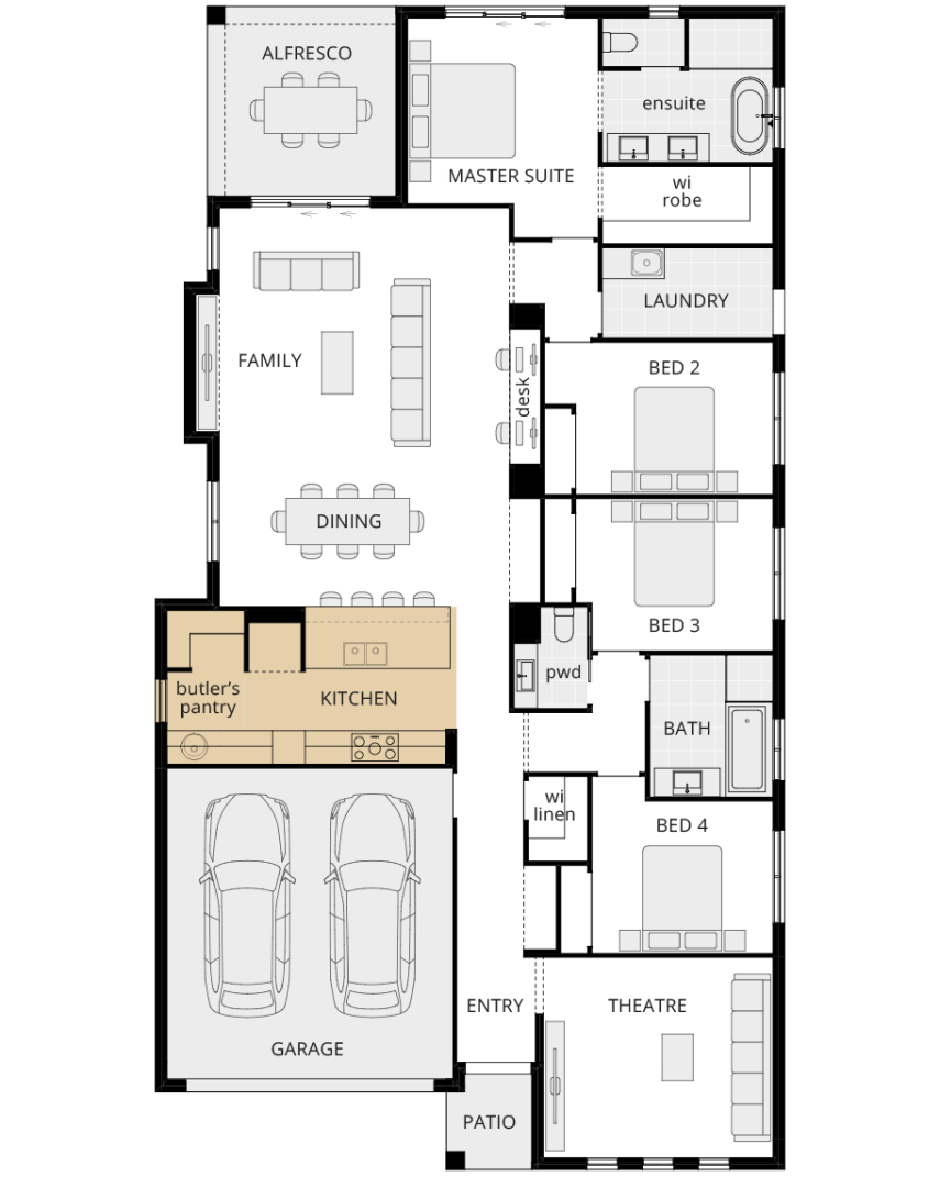 single storey home design wyndham option floorplan alternate kitchen b lhs