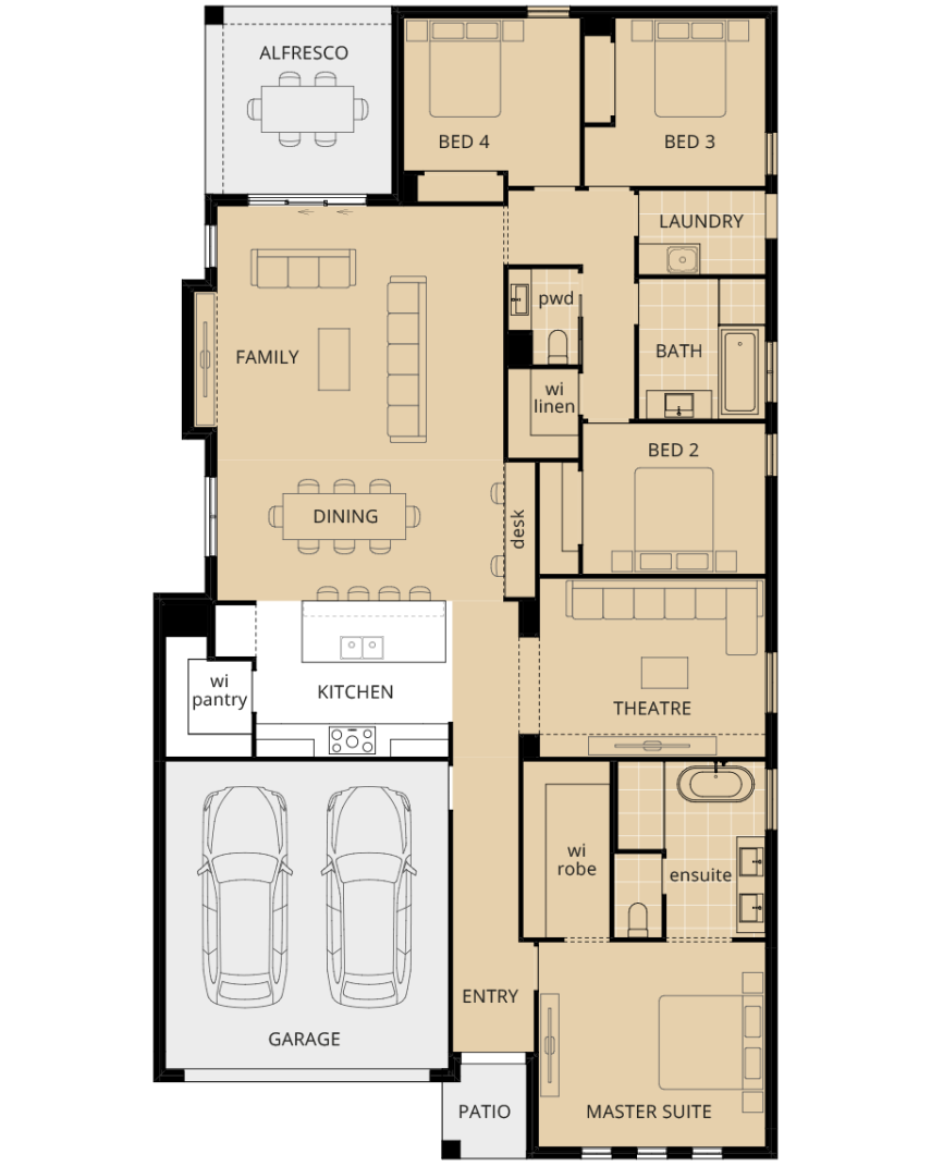 single storey home design wyndham option floorplan mirrored master suite lhs