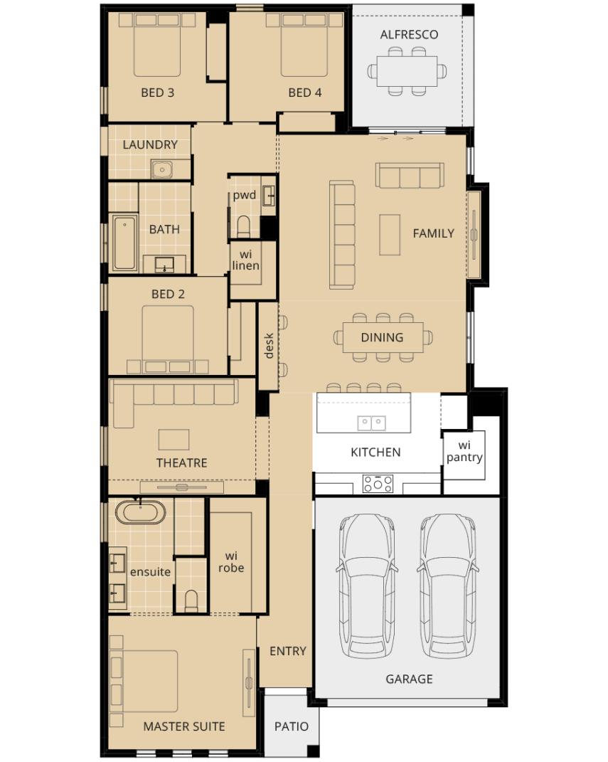 single storey home design wyndham option floorplan mirrored master suite rhs