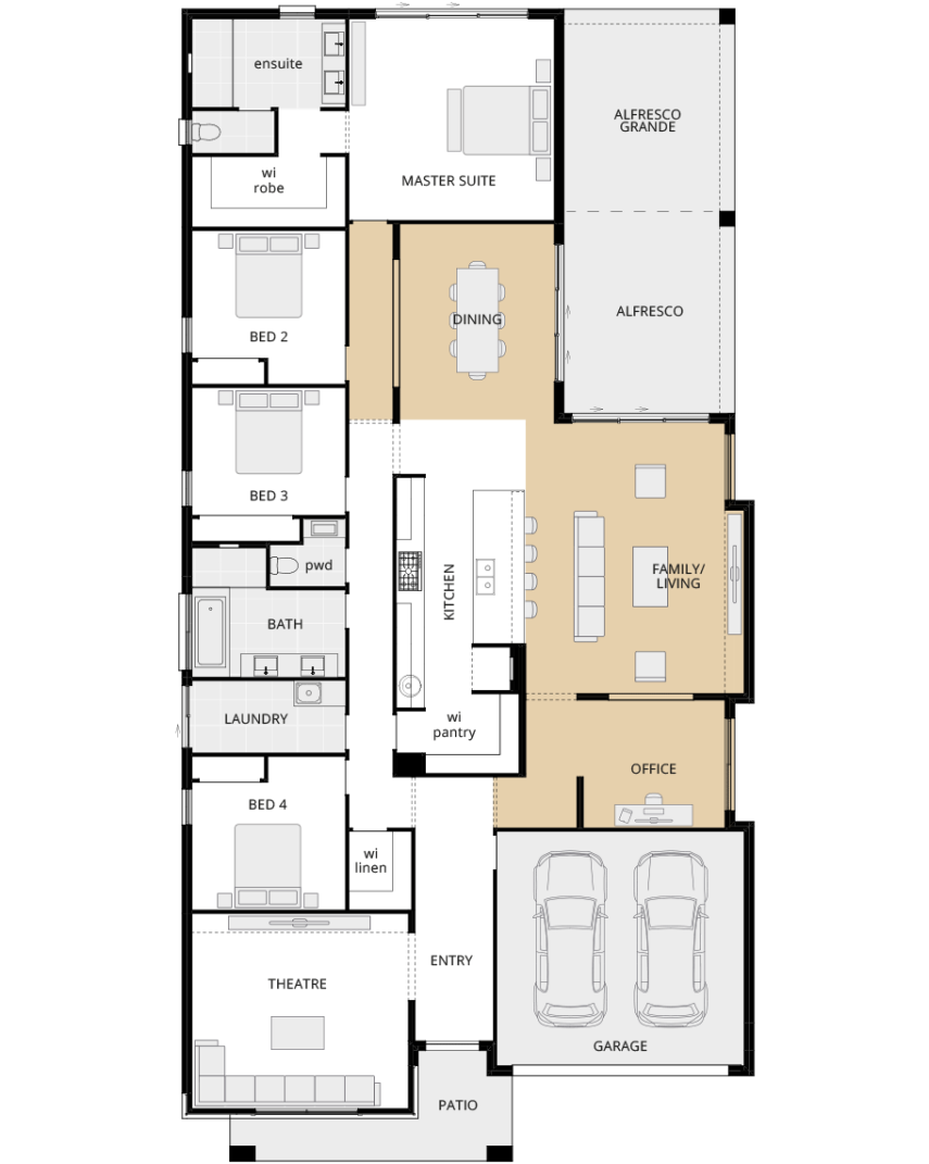 single storey home design bayswater manor option floorplan home office and relocated dining rhs