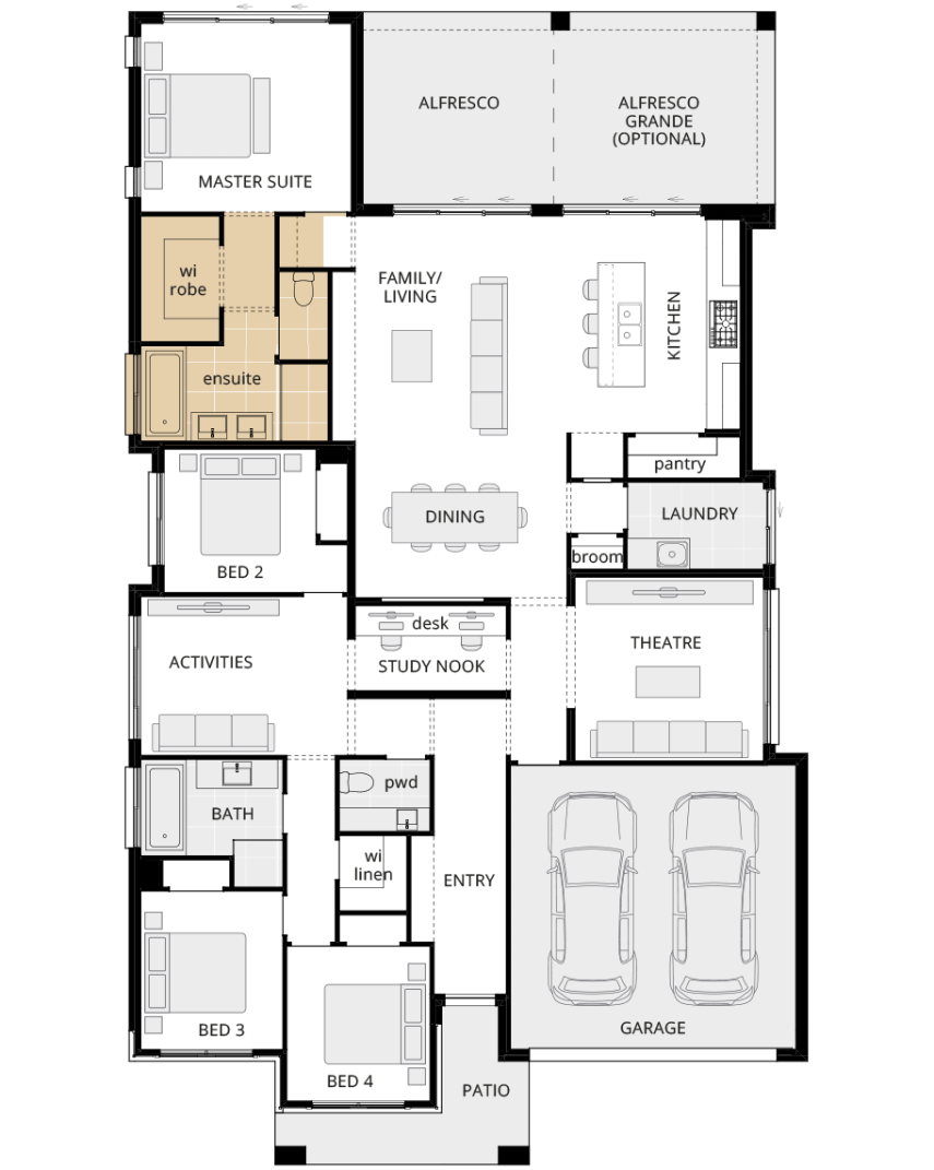 single storey home design miami classic floorplan option alternate ensuite layout rhs