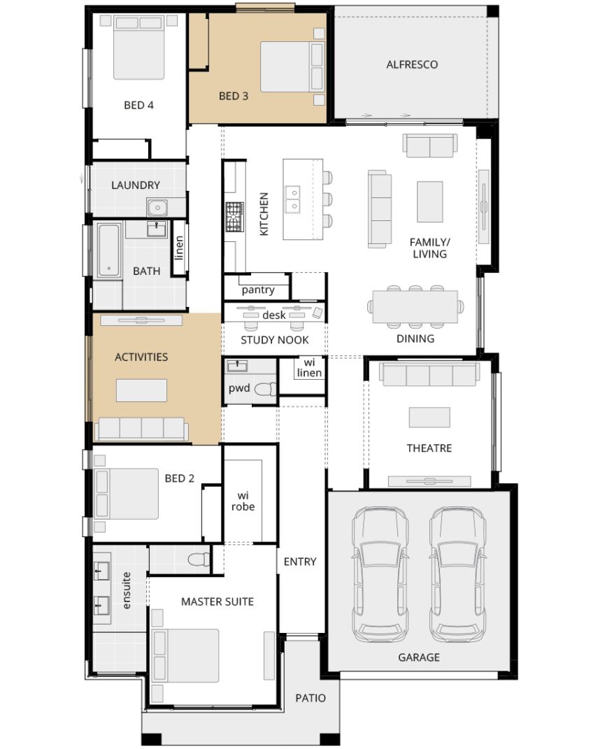 single storey home design retreat classic floorplan option side activities rhs