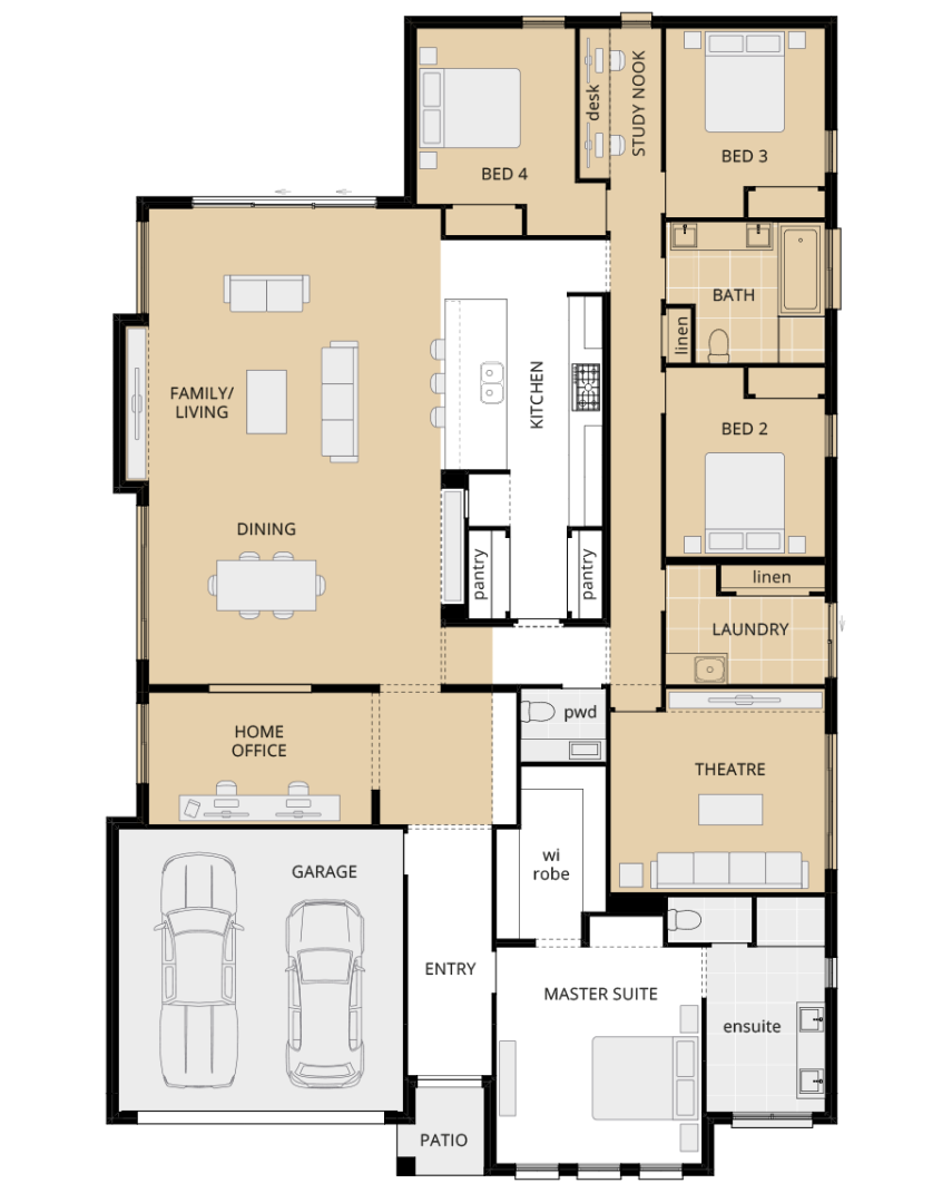 single storey home design retreat grande home office theatre study option rhs