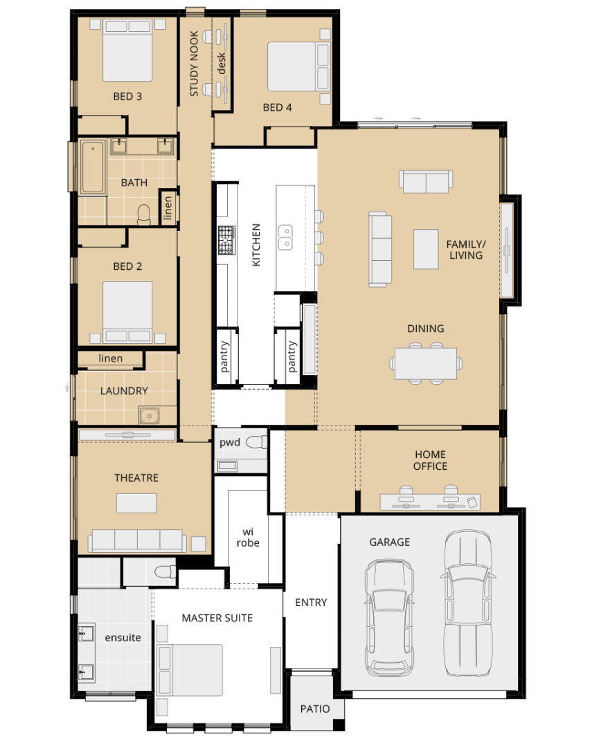 single storey home design retreat grande home office theatre study option rhs