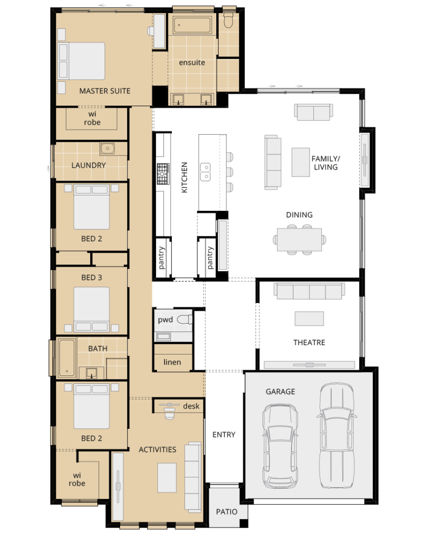 one storey home design retreat grande upgrade floorplan option mirrored master suite rhs