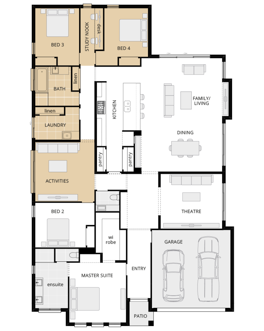 one storey home design retreat grande upgrade floorplan side activities rhs