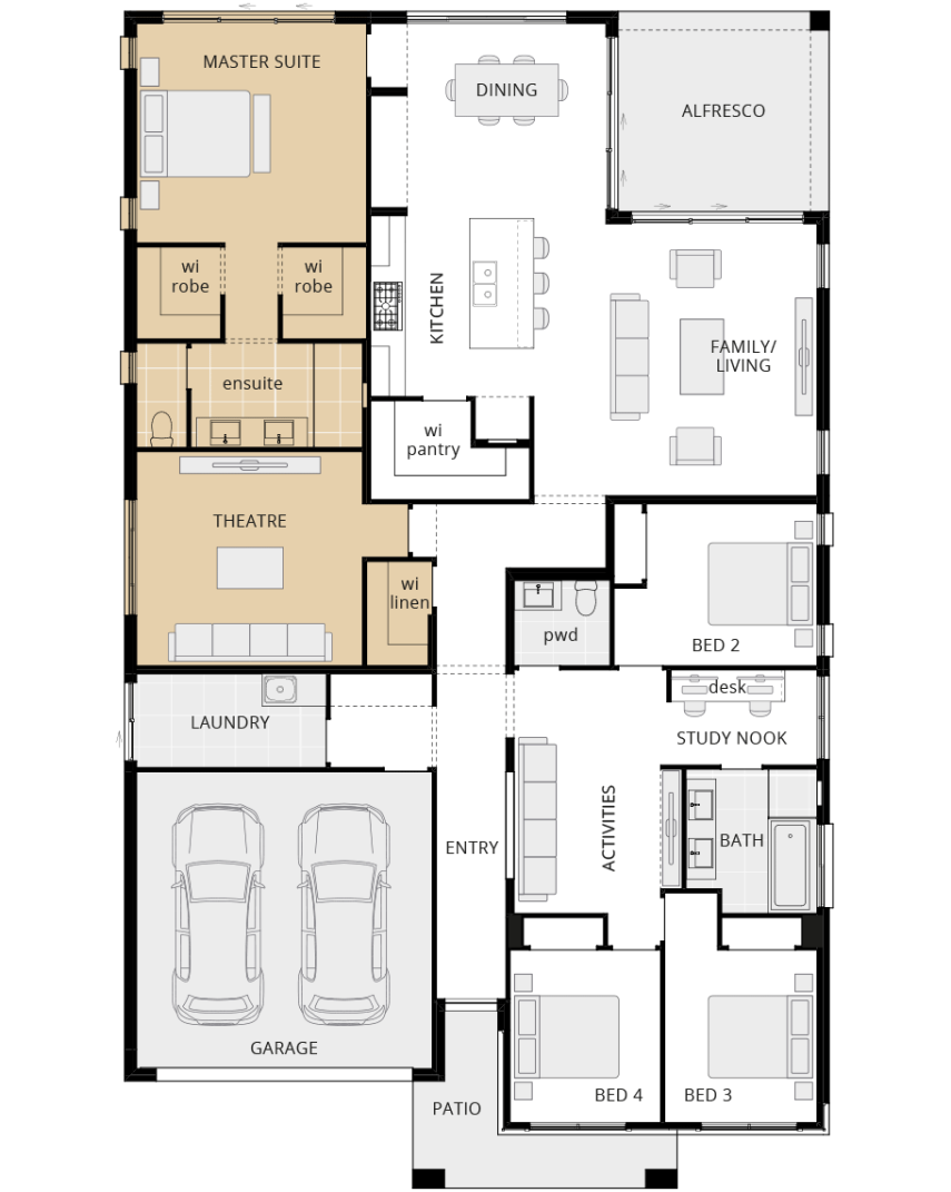 single storey home design san marino classic floorplan option mirrored master suite wing lhs