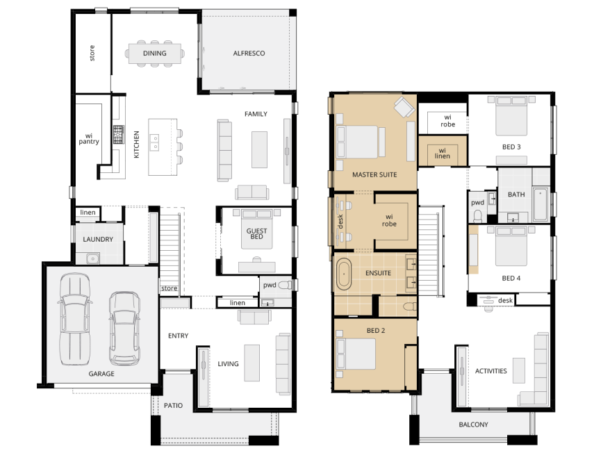 two storey home design saxonvale 42 option floorplan rear master suite lhs