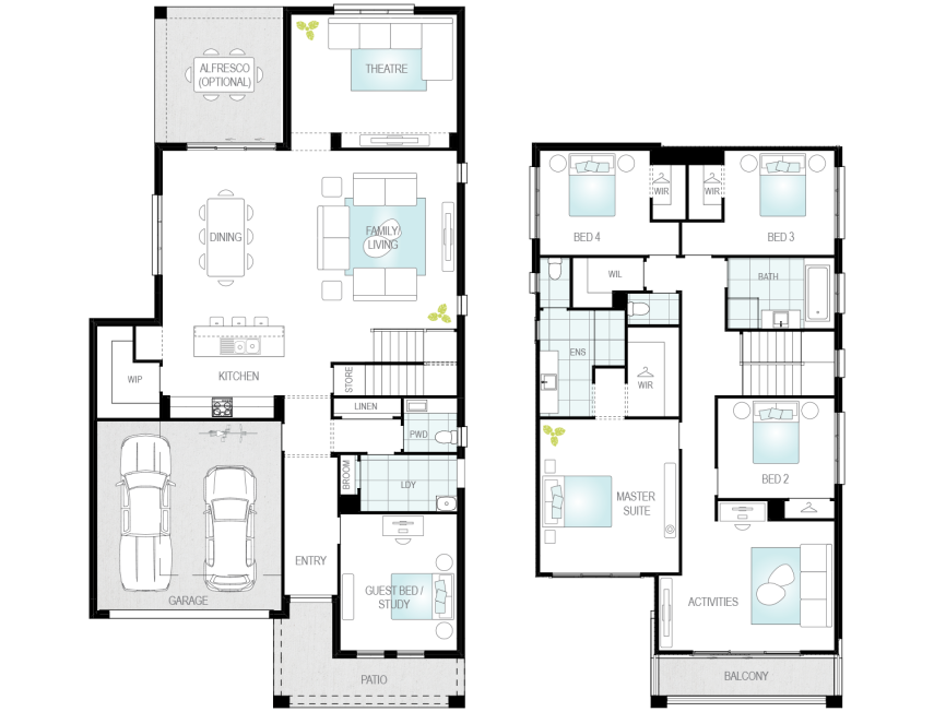two storey home design valiente three now 2S floorplan lhs